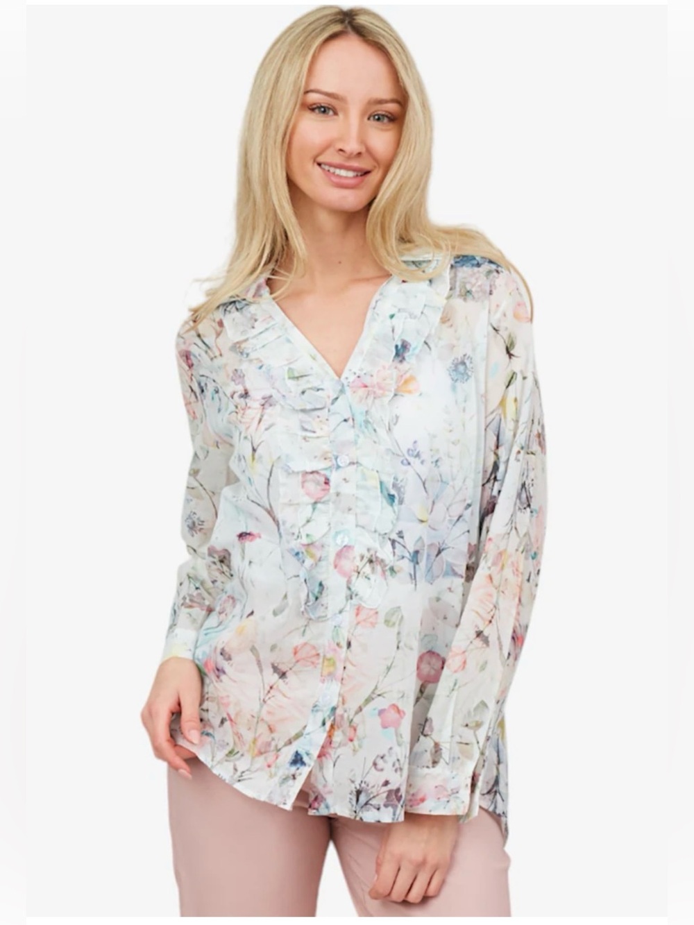 Astrid NEW Dreamer 100% Cotton Floral Ruffles Blouse Relaxed Fit Lightweight Top